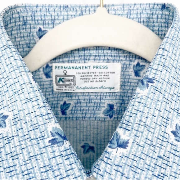 Vintage 70s Blue Oversized Collar Permanent Press Button Down - Picture 4 of 7